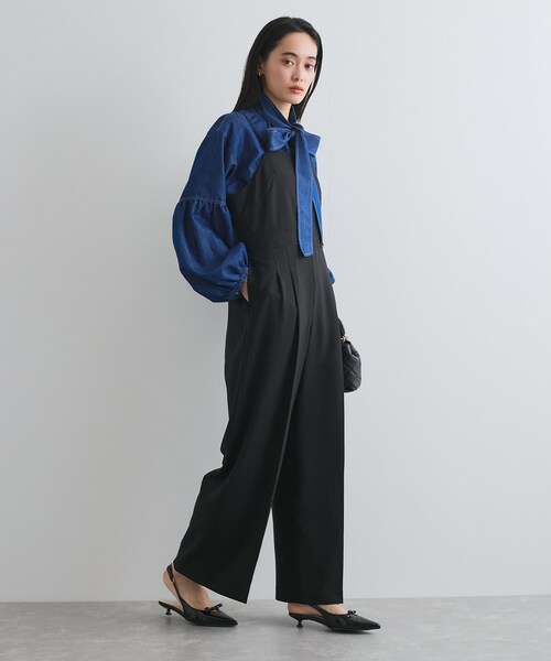 VIS（ビス）の「セットアップサロペット【洗える】（サロペット/オーバーオール・レディース・ブラック/キナリ・F）」の4枚目の写真