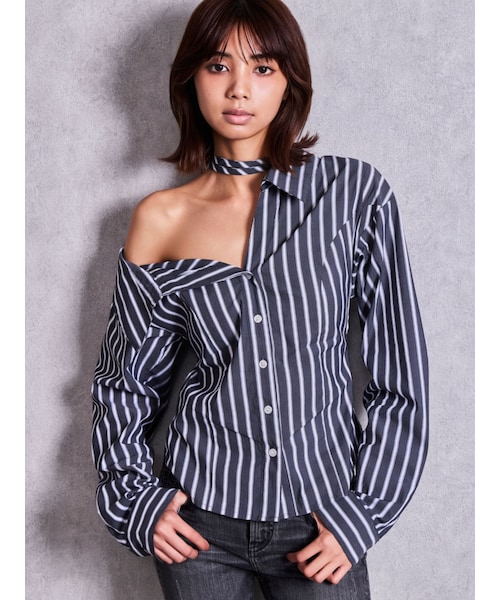 GYDA（ジェイダ）の「asymmetry chokerシャツ（シャツ/ブラウス・レディース・オフホワイト/ミックス・F）」の4枚目の写真