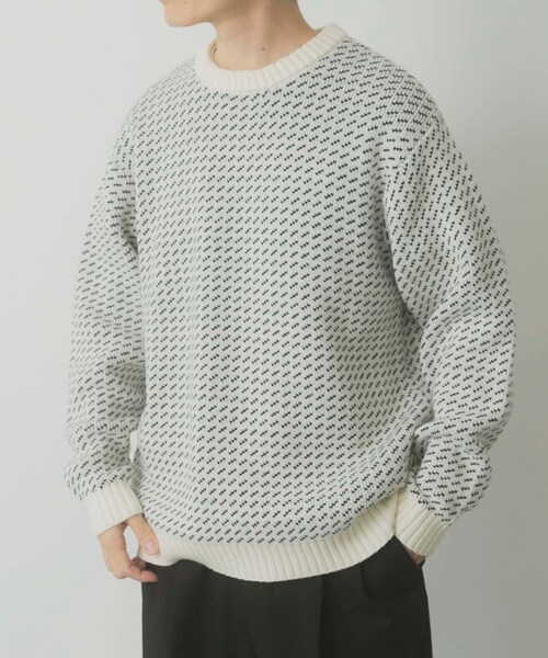 ITEMS URBANRESEARCH（アイテムズ アーバンリサーチ）の「マシンウォッシャブル バーズアイ クルーニット（ニット/セーター・メンズ・WHT/BGD/NVY/BLK・M/L）」の12枚目の写真