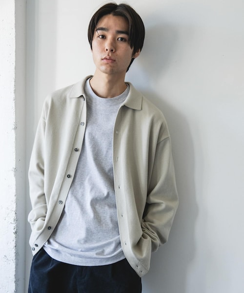 URBAN RESEARCH DOORS（アーバンリサーチドアーズ）の「『XLサイズ/WEB限定/仁村紗和さん着用』『UR TECH 200日ニット』シャツ カーディガン（カーディガン/ボレロ・メンズ・YEL KHK/BROWN/CHARCOAL/L/GRY/BLUE GREEN・M/L/XL）」の2枚目の写真