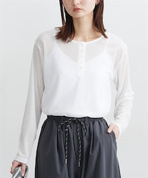 nissen | シアーリブカットソーヘンリーネックトップス(Tシャツ/カットソー)