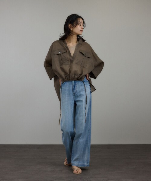 ADAM ET ROPE'（アダムエロペ）の「シアーリネンスキッパードルマンシャツ（シャツ/ブラウス・レディース・ブラック/ホワイト/ブラウン・F）」の18枚目の写真