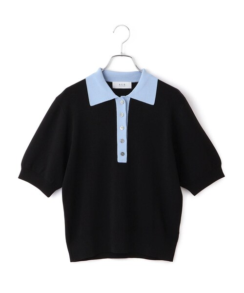 ADAM ET ROPE'(アダムエロペ)の「【WEB限定】ハーフスリーブバイカラーポロニット(ポロシャツ・レディース・ブラック/ネイビー/サックス・F)」の20枚目の写真