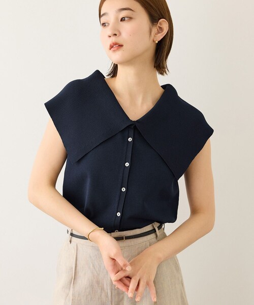 ROPE'（ロペ）の「ビッグカラーオフショルライクトップス/イージーケア（ニット/セーター・レディース・ブラック/オフホワイト/ネイビー・F）」の3枚目の写真