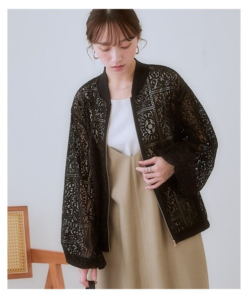 nissen（ニッセン）の「総レースブルゾン（ジャケット/アウター・レディース・オフホワイト/黒・S/M/L/LL）」の18枚目の写真