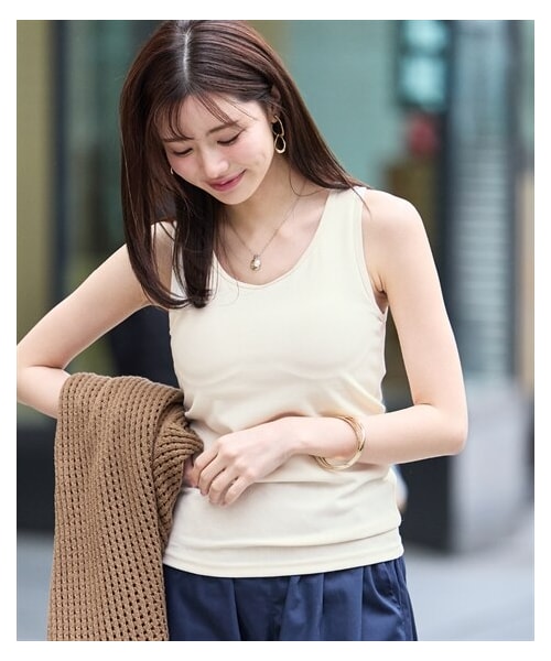 nissen（ニッセン）の「＜大きいサイズ＞テレコタンクトップ（ブラカップ付）（キャミソール・レディース・オフホワイト/黒・L/LL/3L/4L/5L/6L/8L/10L）」の15枚目の写真