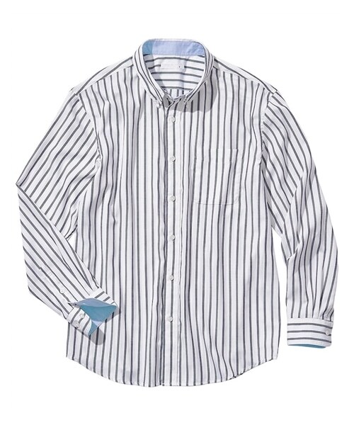 nissen（ニッセン）の「形態安定長袖ボタンダウンストライプシャツ（肩まわり・お腹ゆったり）（消臭テープ付）【大きいサイズ】（シャツ/ブラウス・メンズ・オフホワイト系/ネイビー系・3L/4L/5L/6L/8L/10L）」の5枚目の写真