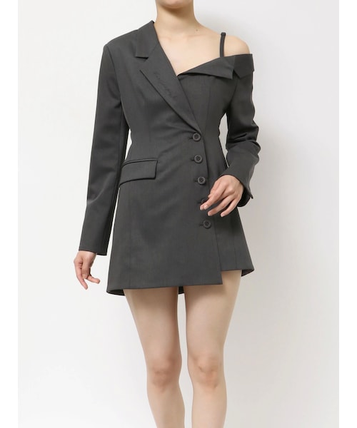 GYDA（ジェイダ）の「asymmetryジャケットワンピース（ワンピース・レディース・アイボリー/チャコールグレー・F）」の3枚目の写真