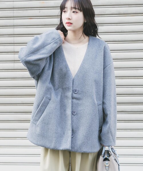 ITEMS URBANRESEARCH（アイテムズ アーバンリサーチ）の「ノーカラーコクーンジャケット（ノーカラージャケット・レディース・GRY/IVO・Free）」の3枚目の写真