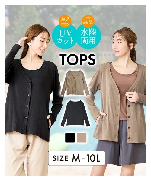 nissen（ニッセン）の「水陸両用カーディガン風リブ素材ラッシュガード（ラッシュガード・メンズ・ベージュ/ブラック・M/L/LL/3L/4L/5L/6L/8L/10L）」の2枚目の写真