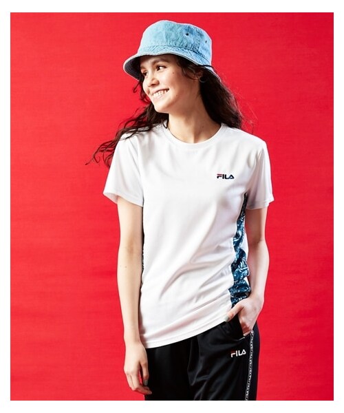 nissen（ニッセン）の「大きいサイズサイド切替ドライメッシュTシャツ（UVカット・吸汗速乾）／FILA（Tシャツ/カットソー・レディース・ホワイト系/ブラック系・L/LL/3L/4L/5L/6L/8L/10L）」の5枚目の写真