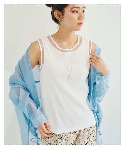 nissen（ニッセン）の「シアー切替タンクトップ（キャミソール・レディース・黒ドット/オフホワイト・S/M/L/LL）」の3枚目の写真