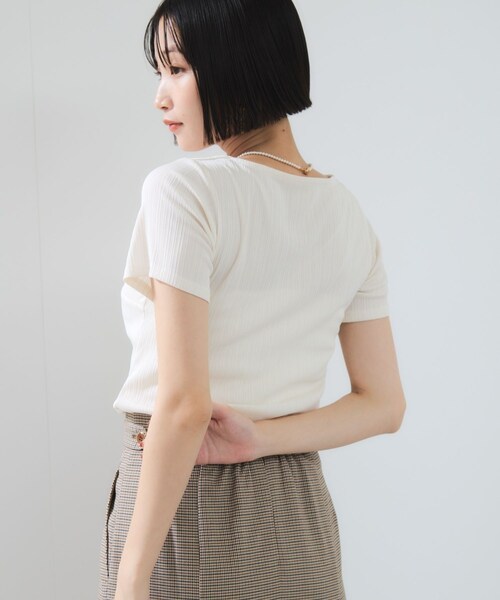 VIS(ビス)の「ツイストテレコカットソー(Tシャツ/カットソー・レディース・チャコール/オフホワイト/ダークブラウン・F)」の9枚目の写真