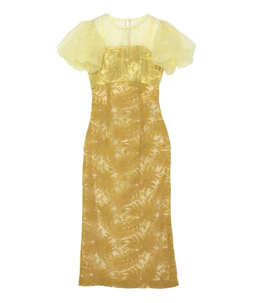 LADYシアーパフスリーブエンブロイダリードレス