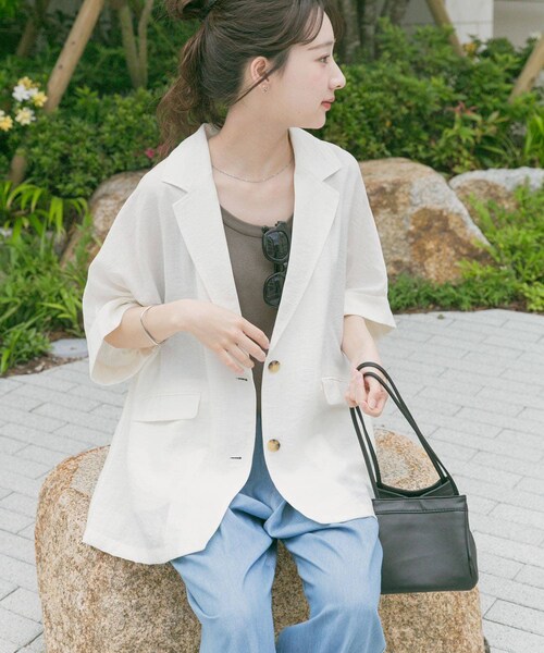 ITEMS URBANRESEARCH（アイテムズ アーバンリサーチ）の「シアードルマンジャケット（テーラードジャケット・レディース・WHT/BLK/BRN/CHK・FREE/Free）」の5枚目の写真