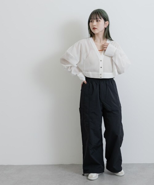 THE GOODLAND MARKET（ザグッドランドマーケット）の「『別注』MIDIUMISOLID×TGM　Organic cotton sheer cardigan（カーディガン/ボレロ・レディース・OFF/BLACK・one）」の11枚目の写真