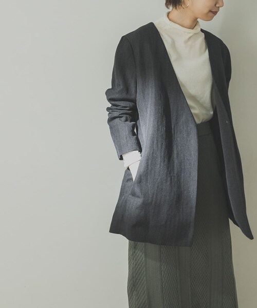 URBAN RESEARCH（アーバンリサーチ）の「ノーカラーヘリンボンジャケット（ノーカラージャケット・レディース・BROWN/D.GRY・36/38）」の17枚目の写真