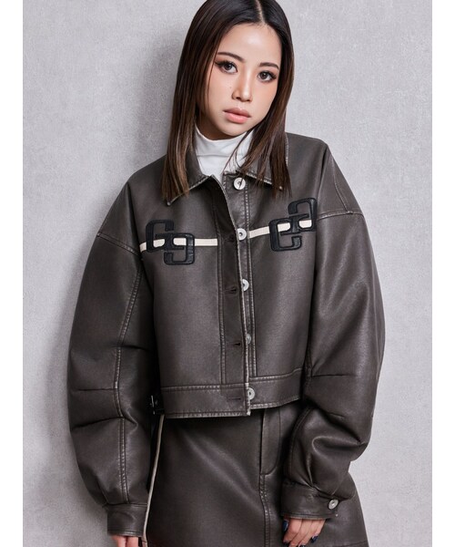 GYDA（ジェイダ）の「GGラインFake Leatherブルゾン（ブルゾン・レディース・アイボリー/ブラウン・F）」の3枚目の写真