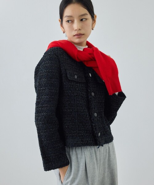 ROPE'（ロペ）の「【COOHEM(コーヘン)】BASIC TWEED VELVET JACKET（ノーカラージャケット・レディース・キナリ/ネイビー・F）」の10枚目の写真