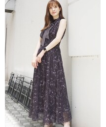 MERCURYDUO | ボウタイ付フラワーフレアワンピース(ワンピース)