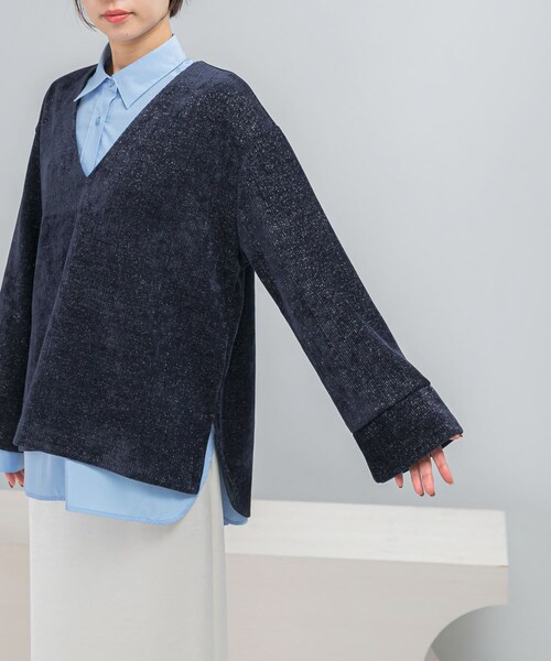 URBAN RESEARCH ROSSO（アーバンリサーチロッソ）の「Vネックモールラメプルオーバー（Tシャツ/カットソー・レディース・IVORY/NAVY・Free）」の14枚目の写真