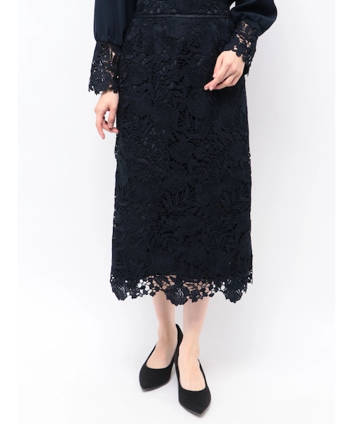 TONAL（トーナル）の「ケミカルレースパイピングタイトスカート（スカート・レディース・アイボリー/ピンク/ネイビー・S/M）」の4枚目の写真