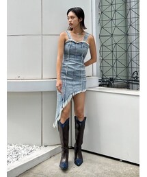 EVRIS | アシンメトリーフリンジデザインデニムワンピース(ワンピース)