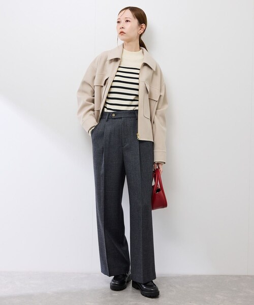 ROPE' PICNIC（ロペピクニック）の「ジャージーメルトンシリーズ ポケット付きジップブルゾン/リンクコーデ（ブルゾン・レディース・チャコール/ライトグレー/ブラウン系/ベージュ・F）」の17枚目の写真