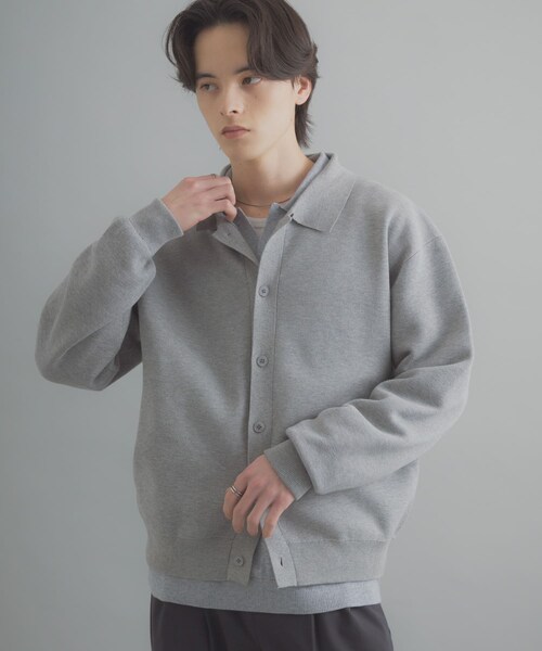 SENSE OF PLACE by URBAN RESEARCH(センスオブプレイスバイアーバンリサーチ)の「『ユニセックス』『洗濯可』スウェットライクポロカーディガン(カーディガン/ボレロ・メンズ・L.GRAY/MINT/NAVY・M/L)」の15枚目の写真