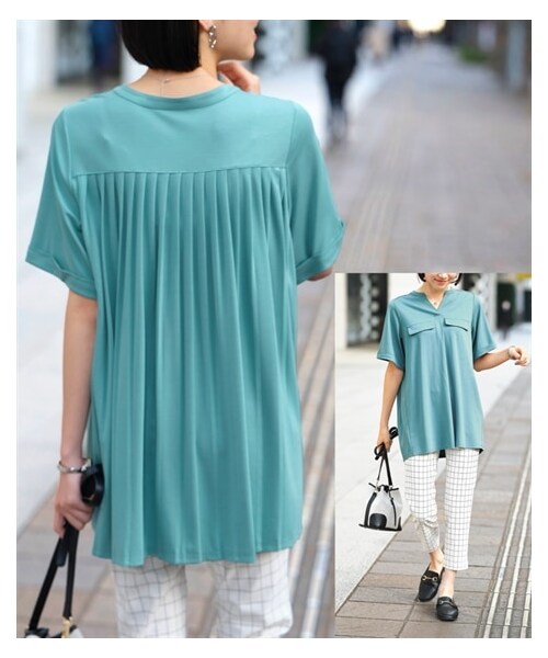 nissen（ニッセン）の「大きいサイズ 汗染みしにくい後ろプリーツデザインチュニック（UVカット・抗菌防臭・接触冷感）（チュニック・レディース・ターコイズ/ベイクドピンク/チャコールグレー・L/LL/3L/4L/5L/6L/8L/10L）」の17枚目の写真