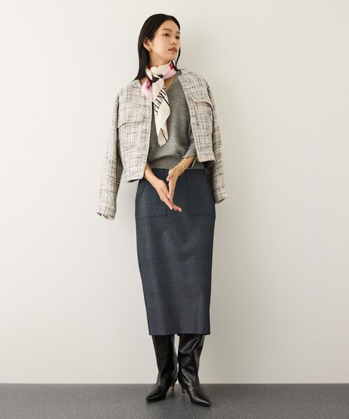 ROPE'（ロペ）の「ツイードノーカラージャケット（ノーカラージャケット・レディース・キナリ系/サックス・F）」の16枚目の写真