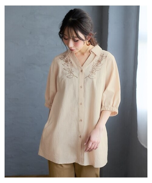 nissen（ニッセン）の「＜大きいサイズ＞綿100％刺しゅうシャツチュニック（チュニック・レディース・アイボリー/チャコールグレー/ライトグリーン・L/LL/3L/4L/5L/6L/8L/10L）」の17枚目の写真