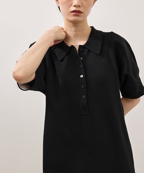 ADAM ET ROPE'(アダムエロペ)の「【WEB限定】ラウンドスリーブポロニットワンピース(ワンピース・レディース・ブラック/チャコール・F)」の20枚目の写真