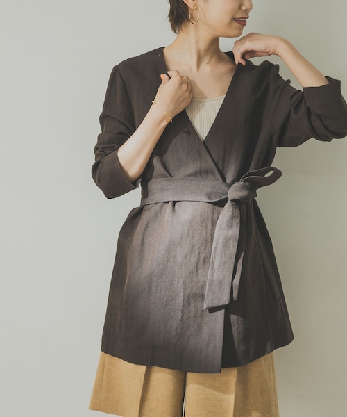 URBAN RESEARCH（アーバンリサーチ）の「ノーカラーヘリンボンジャケット（ノーカラージャケット・レディース・BROWN/D.GRY・36/38）」の2枚目の写真
