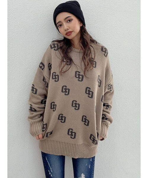 GYDA（ジェイダ）の「GG PATTERN ニットトップス（ニット/セーター・レディース・ブルー/オフホワイト/ブラック/ピンク/ベージュ/マスタード・F）」の19枚目の写真