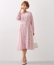 nissen | 【大きい胸専用】Vネックボンキュボン２WAY 花柄長袖 ワンピース（ポケット付、裏地付）(ワンピース)