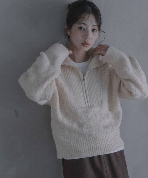 URBAN RESEARCH Sonny Label（アーバンリサーチサニーレーベル）の「ハーフZIPシャギーニットプルオーバー（ニット/セーター・レディース・オフ/グレー/グリーン・Free）」の7枚目の写真