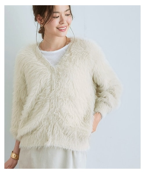 nissen（ニッセン）の「ロングフェザーVネックニットカーディガン＜大きいサイズ有＞（ニット/セーター・レディース・チャコール/ブラウン/オフベージュ・S/M/L/LL/3L）」の6枚目の写真