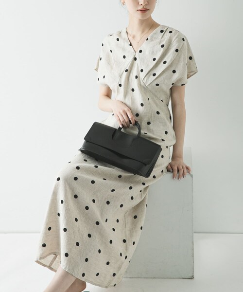URBAN RESEARCH(アーバンリサーチ)の「フレンチスリーブリネンワンピース(ワンピース・レディース・BEIGE DOT/BEIGE/BLACK・36/38)」の4枚目の写真