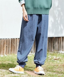 nissen | 大きいサイズ 楽ちんデニム裾リブパンツ（ゆったりヒップ）(パンツ)