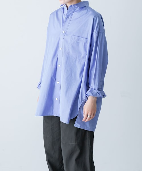 かぐれ(カグレ)の「TICCA スクエアビッグシャツuni(シャツ/ブラウス・レディース・blue/pinkstripe・1)」の1枚目の写真