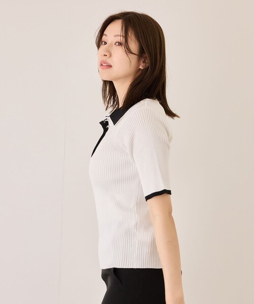 Jayro(ジャイロ)の「配色衿付きリブ半袖ニット(ニット/セーター・レディース・ブラック/ホワイト/グリーン/ネイビー・M)」の14枚目の写真