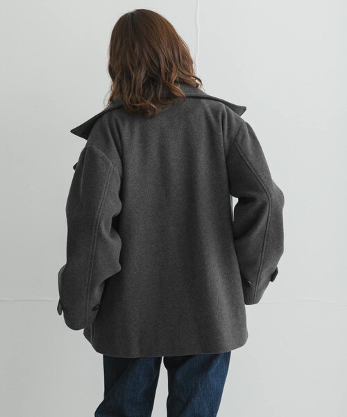 URBAN RESEARCH Sonny Label（アーバンリサーチサニーレーベル）の「メルトンジャージースタンドカラーコート（テーラードジャケット・レディース・L.グレー/チャコールグレー/モカ・Free）」の8枚目の写真