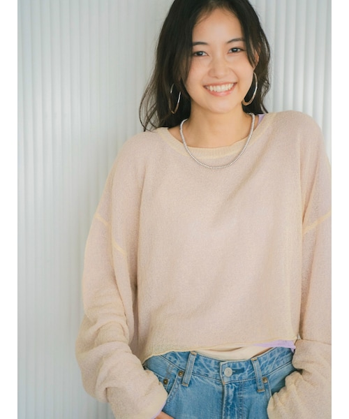 Ungrid（アングリッド）の「シアーショートニット（ニット/セーター・レディース・オフホワイト/オレンジ/イエロー/グリーン/パープル・F）」の18枚目の写真