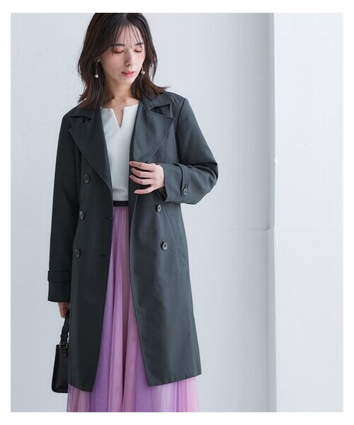 nissen（ニッセン）の「【花粉がつきにくい】トレンチコート（裏地ストライプ・共布ベルト付）（はっ水・防汚機能）＜大きいサイズ有＞（ジャケット/アウター・レディース・グレージュ(ベージュ系ストライプ裏地)/ネイビー(ブルー系ストライプ裏地)/ベージュ(ブルー系ストライプ裏地/キャメルベージュ(ブルー系ストライプ裏地・S/M/L/LL/3L）」の21枚目の写真