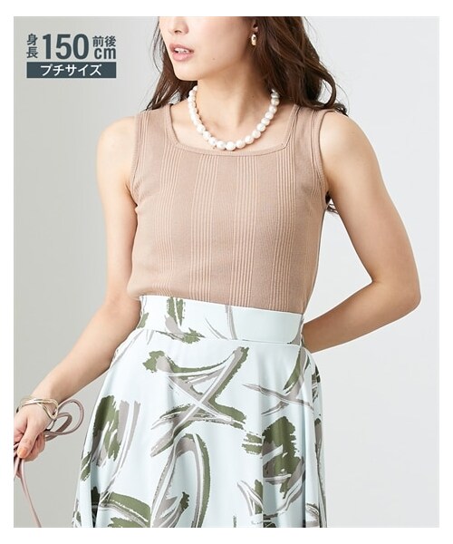 nissen（ニッセン）の「小さいサイズ　ランダムリブスクエアタンクトップ　低身長さん・小柄女性（Tシャツ/カットソー・レディース・モカ/ブラック/ホワイト・PSS/PS/PM/PL）」の5枚目の写真