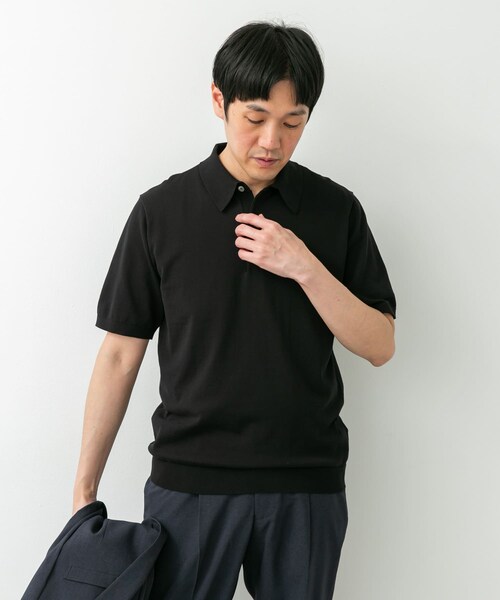 URBAN RESEARCH DOORS（アーバンリサーチドアーズ）の「LIFE STYLE TAILOR　ハイゲージ半袖ニットポロシャツ（シャツ/ブラウス・メンズ・IVORY/BLACK/NAVY BLUE/GRAY BROWN・M/L）」の16枚目の写真