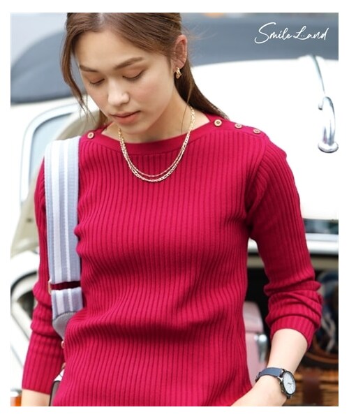 nissen（ニッセン）の「大きいサイズ ボートネックリブニットプルオーバー（ニット/セーター・レディース・ワイン/オフホワイト/ネイビー/黒・L/LL/3L/4L/5L/6L/8L/10L）」の9枚目の写真