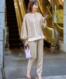 7days Life Styling | 【レディーススーツ】ドビー素材3点セットスーツ（ブルゾン風JK＋ブラウス＋テーパードパンツ）(スーツセット)