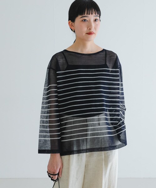 URBAN RESEARCH（アーバンリサーチ）の「ボートネックシアーニット（ニット/セーター・レディース・ORANGE/WHTxD.NAVY/NAVYxOFF・FREE）」の19枚目の写真